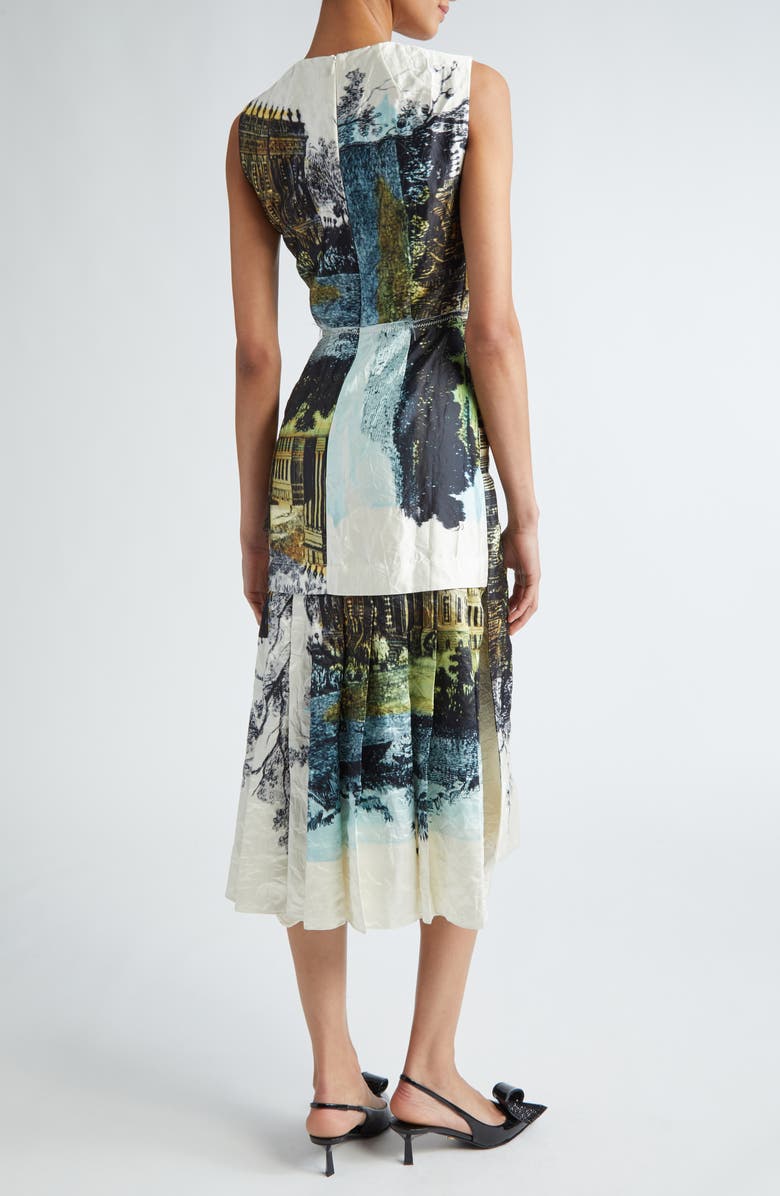 Erdem Print Pleated Back Satin Midi Dress, Alternate, color,