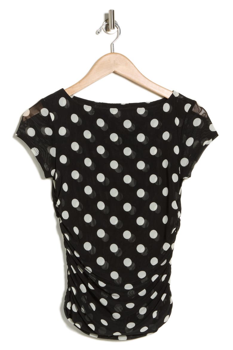 Ruched Cap Sleeve Top, Alternate, color, BLACK POLKA DOT