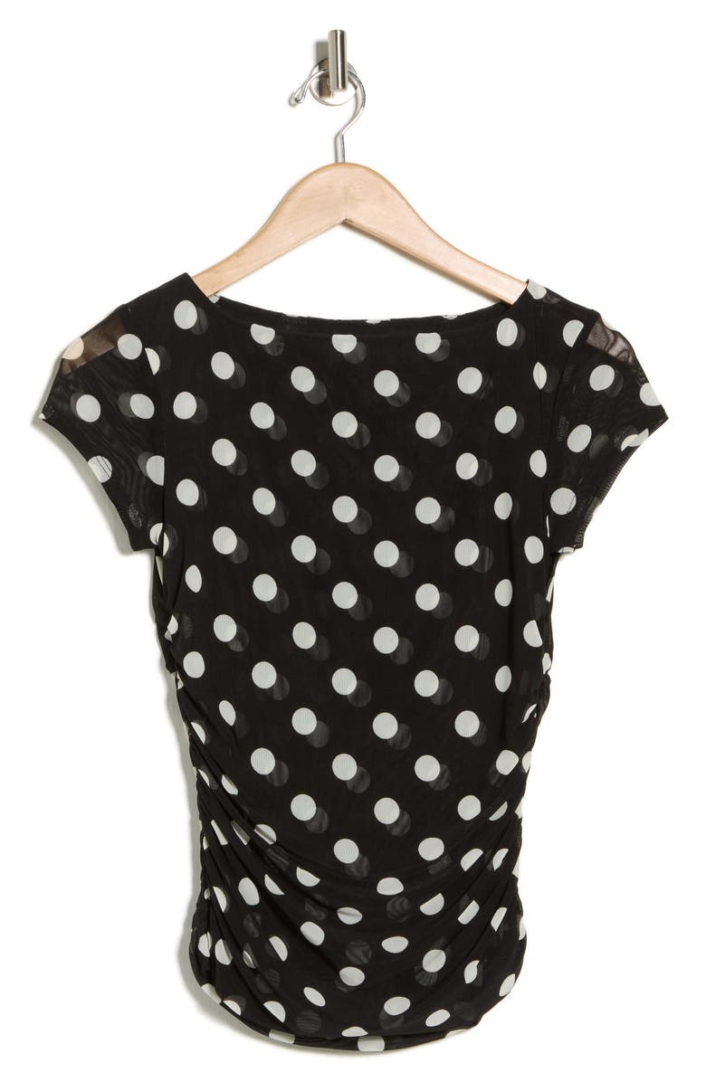 WAYF Ruched Cap Sleeve Top, Alternate, color, Black Polka Dot