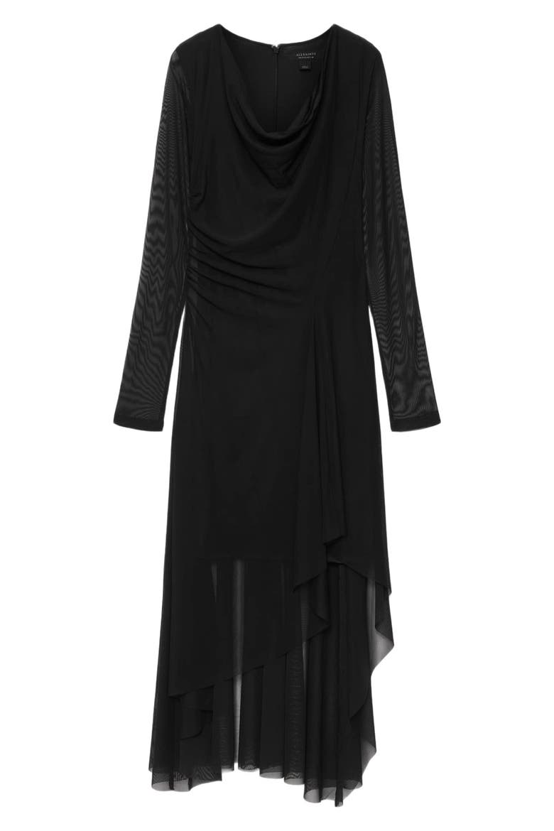 Loria Draped Cowl Neck Handkerchief Hem Dress, Alternate, color, BLACK