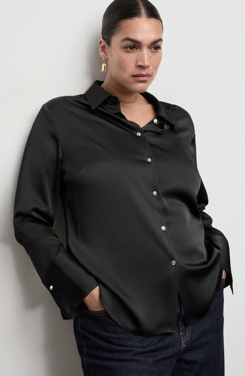 MANGO Flowy Satin Shirt, Alternate, color, Black