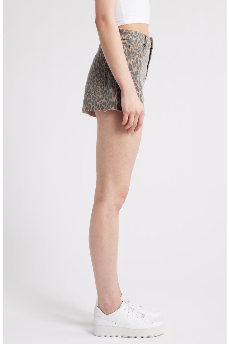 Cheetah Print Denim Cutoff Shorts, Alternate, color, KHAKI