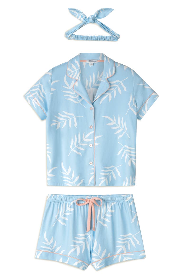 The Coastal Club Short Pajamas & Headband Set, Alternate, color, CLOUD BLUE
