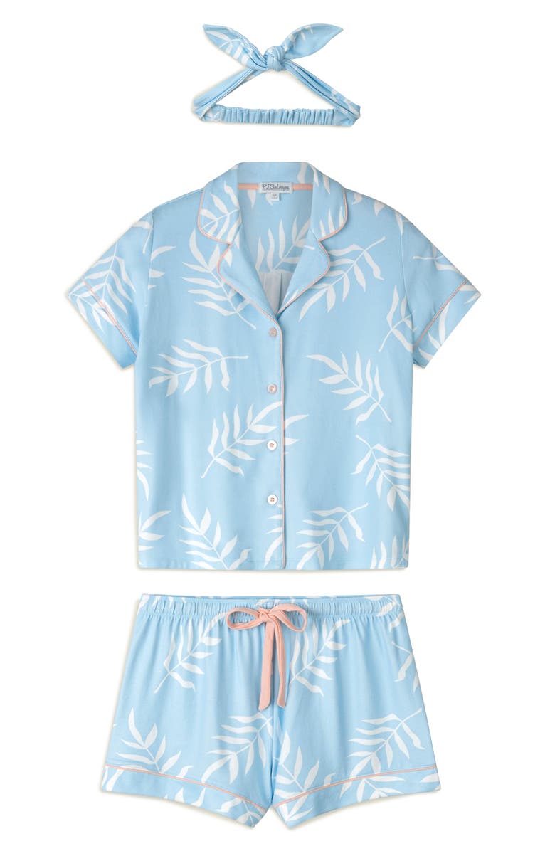PJ Salvage The Coastal Club Short Pajamas & Headband Set, Alternate, color, Cloud Blue