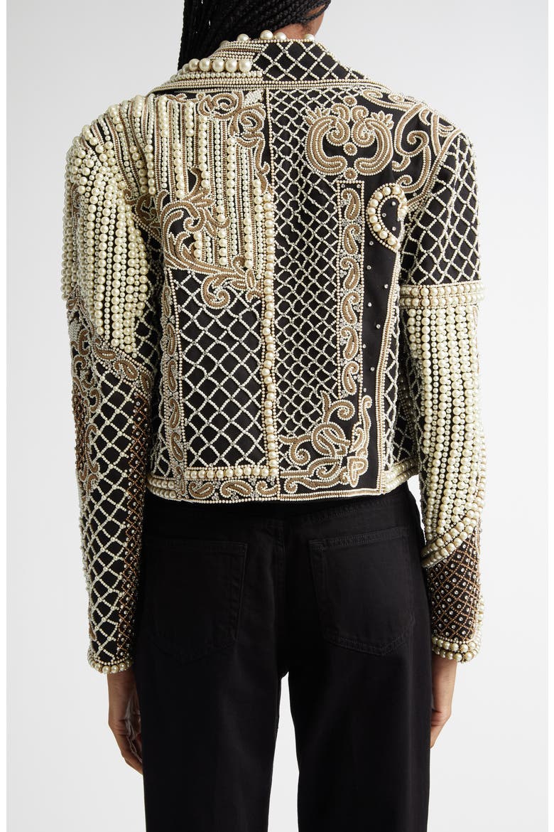 Embellished Oversize Jacket, Alternate, color, BLACK/ SILVER/ PEARL