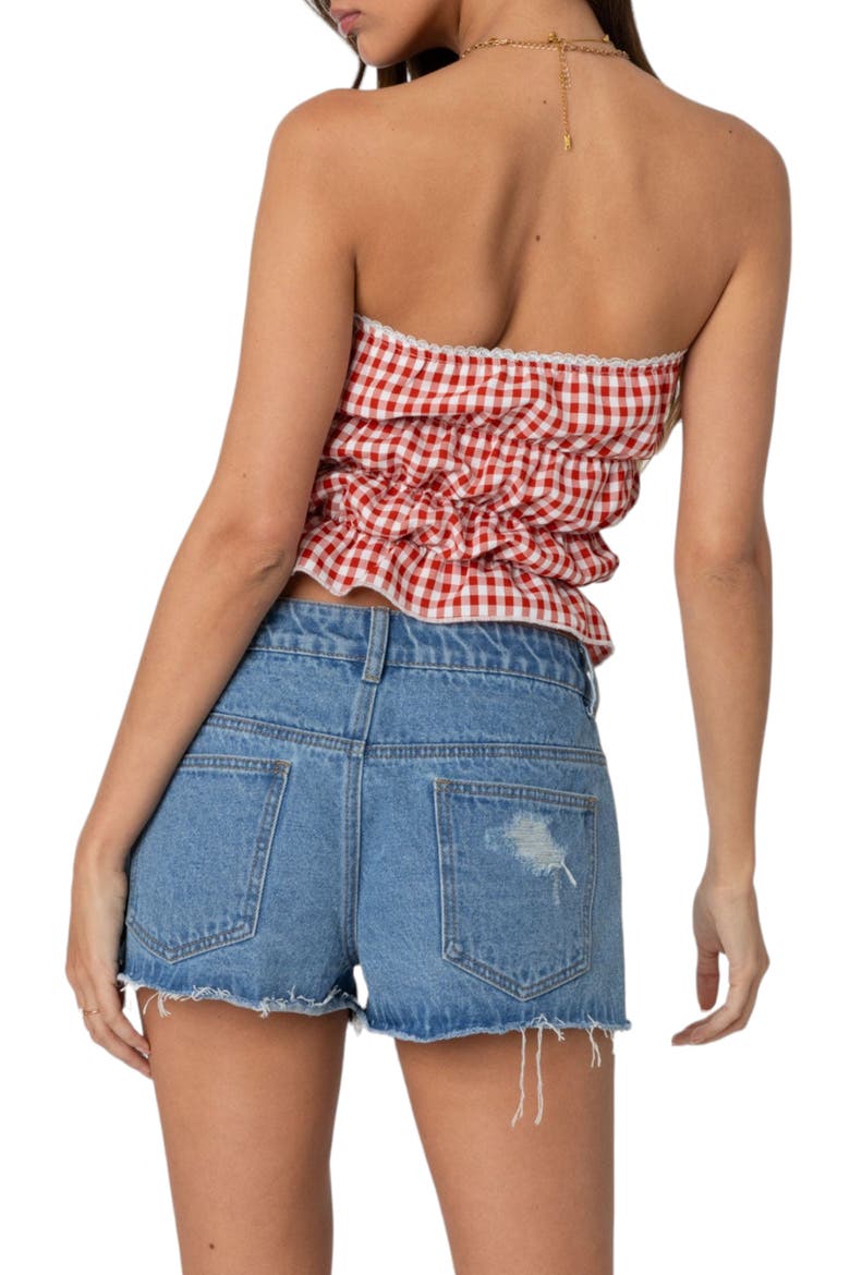 Lanna Gingham Scrunched Tube Top, Alternate, color, RED