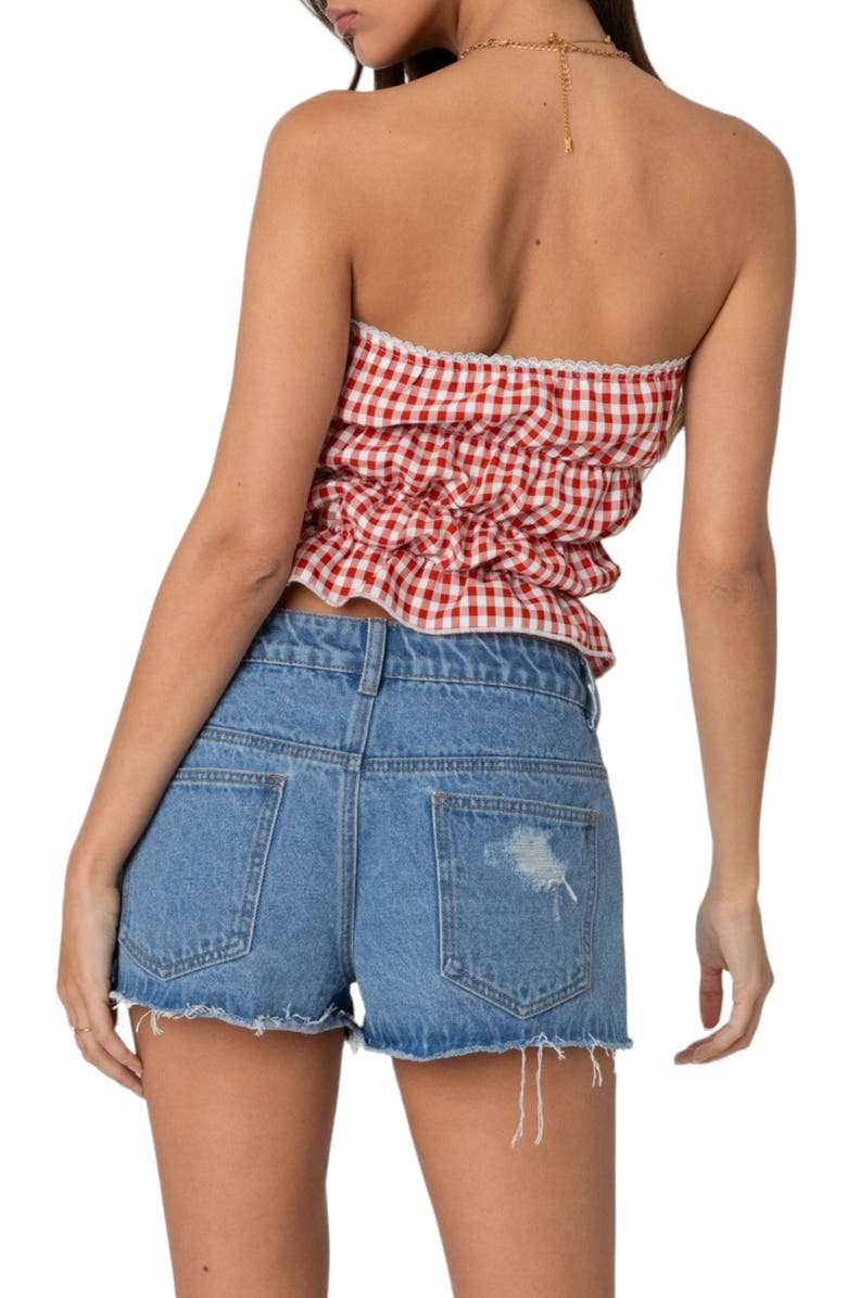 EDIKTED Lanna Gingham Scrunched Tube Top, Alternate, color, Red