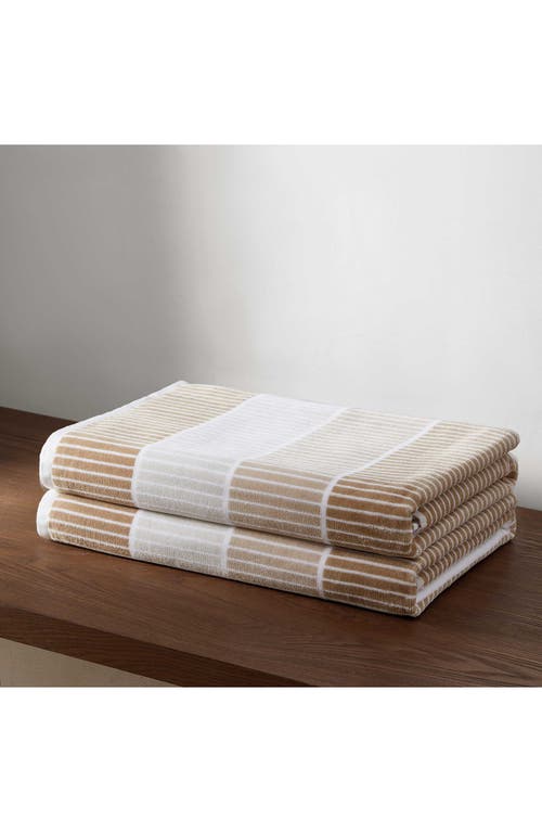 Calvin Klein Blocked Yarn Dye 2-piece Beach Towel Set In Almond/fawn/linen