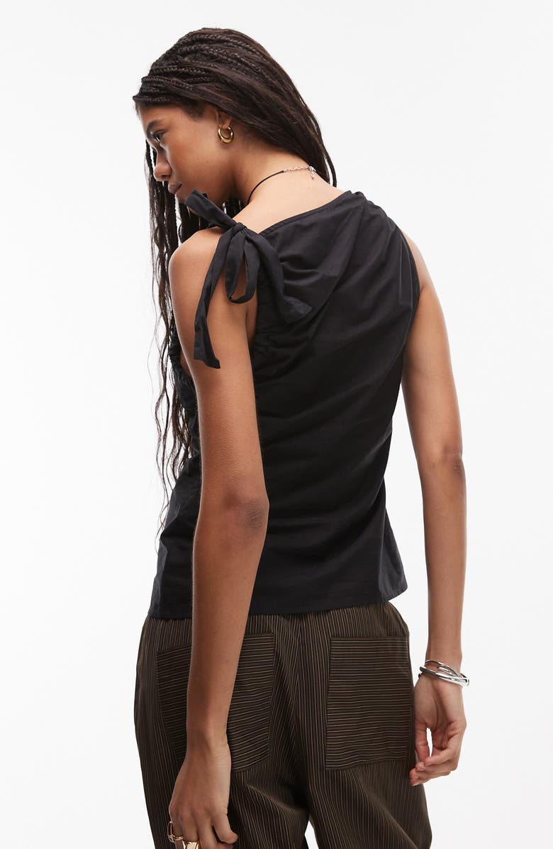Topshop Tie Shoulder Sleeveless Cotton Top, Alternate, color, Black