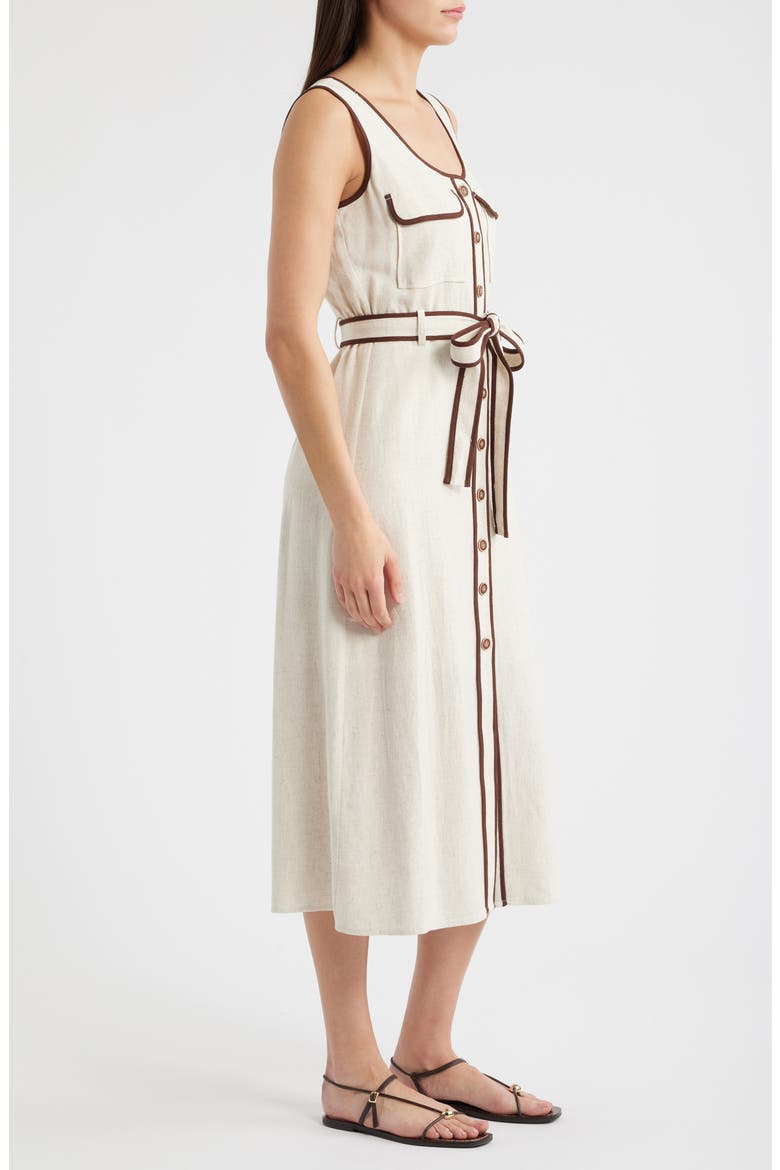 Contrast Piping Button-Up Dress, Alternate, color, SAND/ NAVY