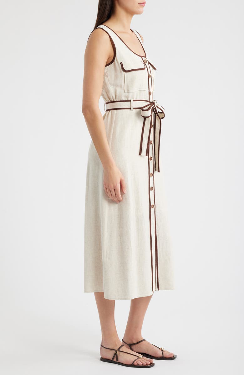 ZOE AND CLAIRE Contrast Piping Button-Up Dress, Alternate, color, Sand/ Navy