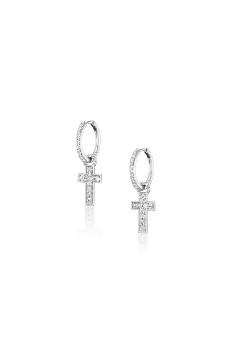 Sheryl Lowe Diamond Cross Charm Earring, Main, color, Sterling Silver
