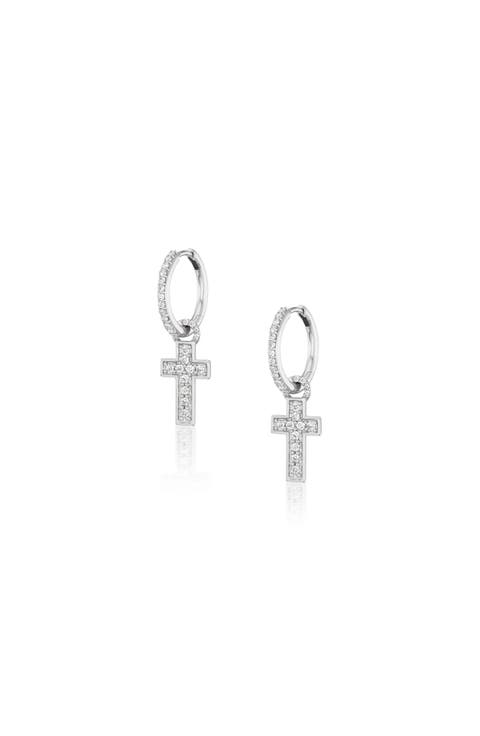 Diamond Cross Charm Earring
