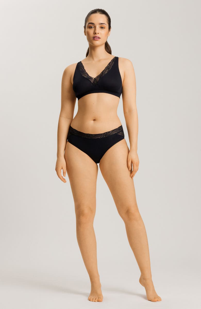 Hanro Cotton Delight Lace Trim High Cut Briefs, Alternate, color, Black