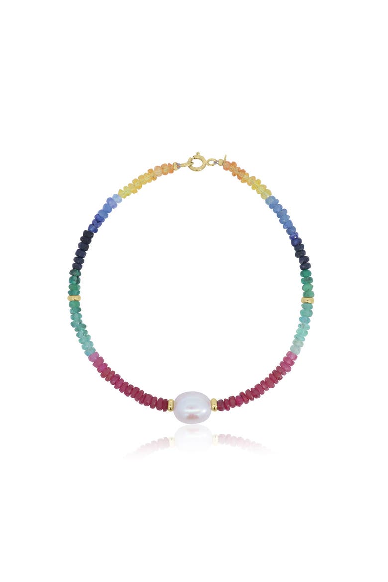 Rainbow Gemstone Bead Pearl Bracelet, Main, color, Rainbow Gemstone