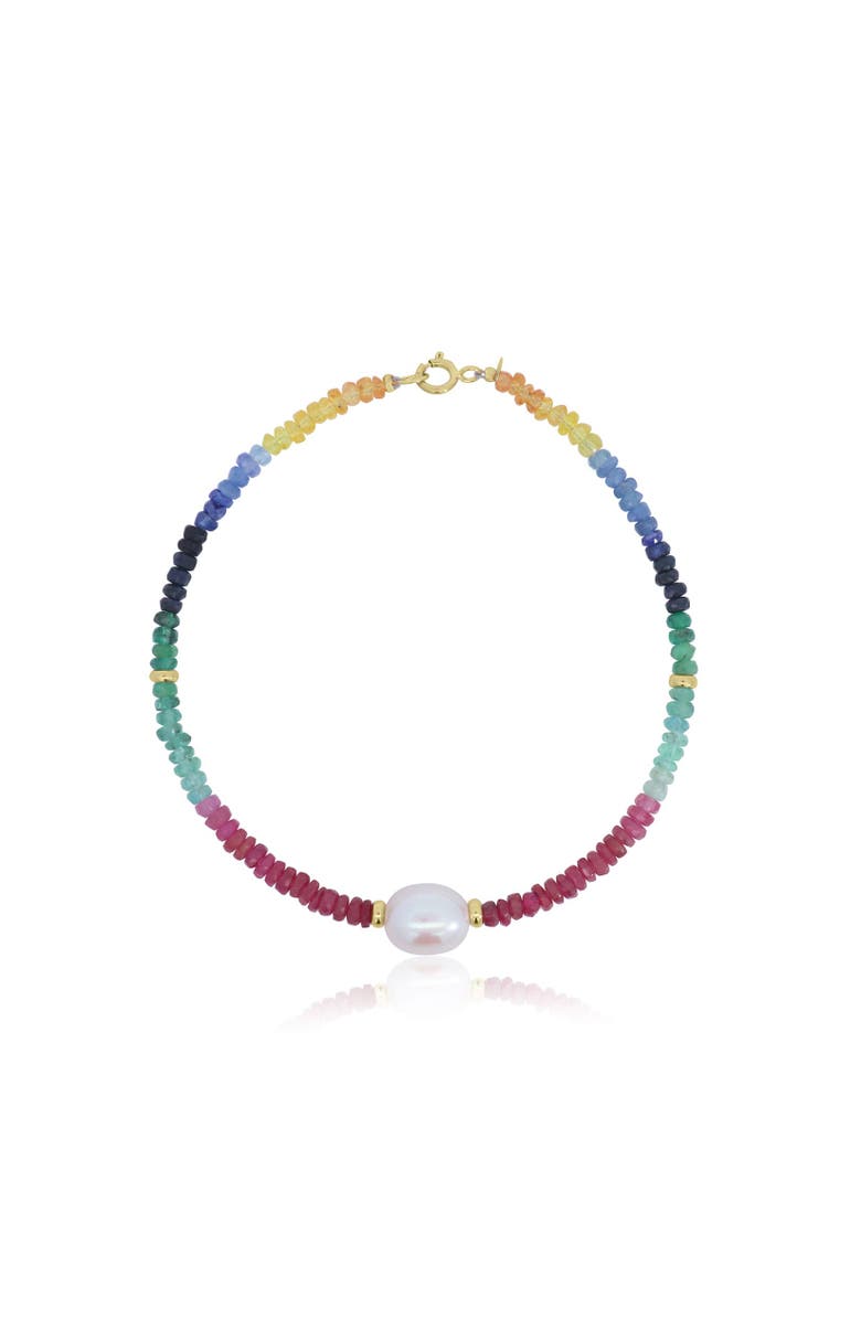 The Lovery Fine Jewelry Rainbow Gemstone Bead Pearl Bracelet, Main, color, Rainbow Gemstone