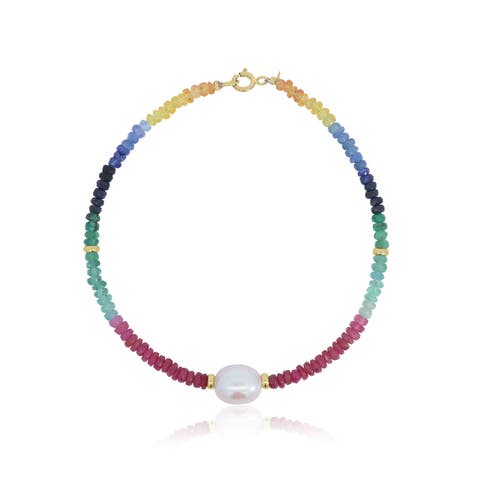 Rainbow Gemstone Bead Pearl Bracelet