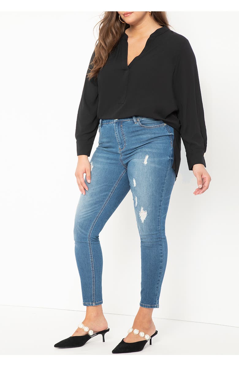 ELOQUII Mandarin Collar Tunic, Alternate, color, Black