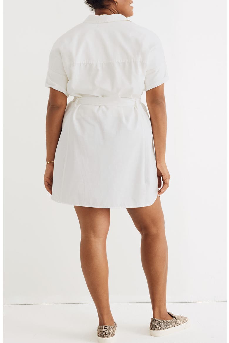 Courier Seamed Denim Tie Waist Shirtdress, Alternate, color, TILE WHITE