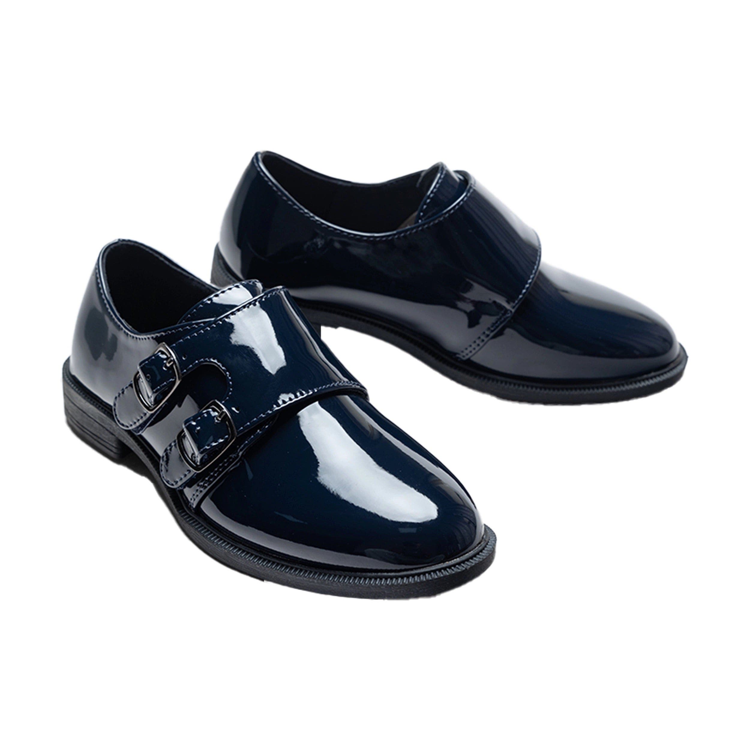 Patent Double Monk Strap Dress Shoes, Alternate, color, Navy