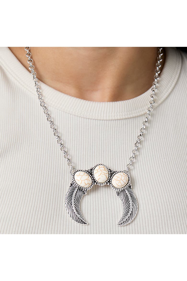 Ox Silver Western Necklace, Alternate, color, Silver/White