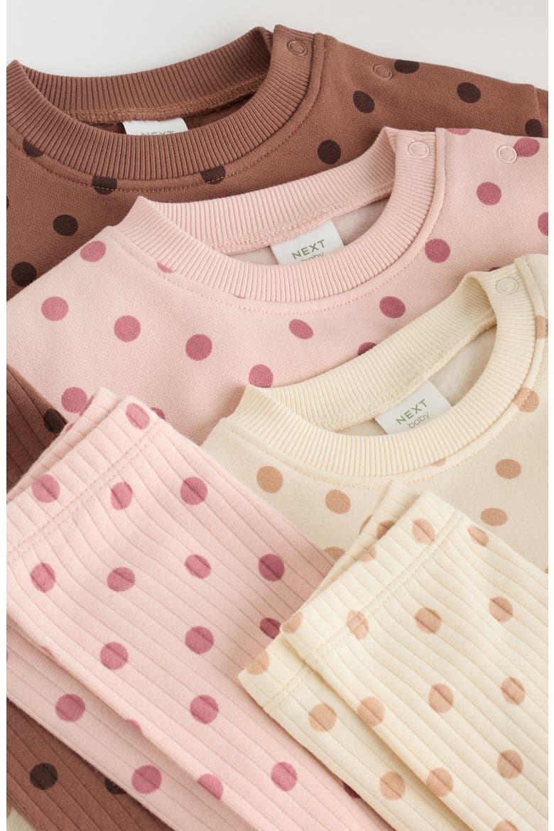 Kids' 6-Piece Polka Dot Sweatshirt and Leggings Set, Alternate, color, BROWN