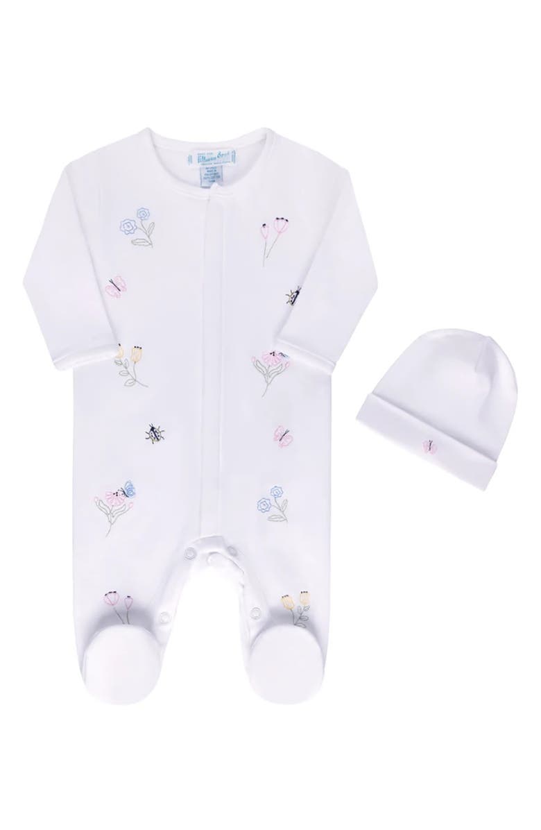 Feltman Brothers Garden Cotton Footie & Hat Set, Main, color, White