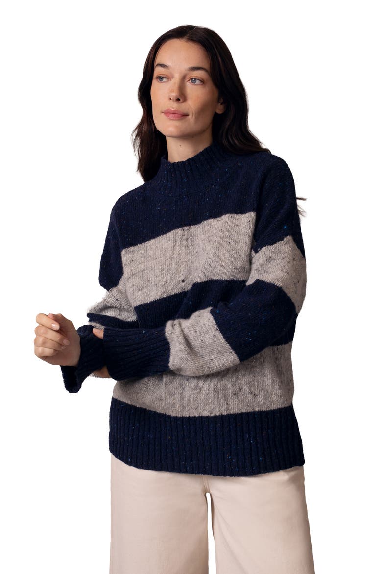 Donegal Colourblock Funnel Neck Sweater, Alternate, color, Navy / Oatmeal