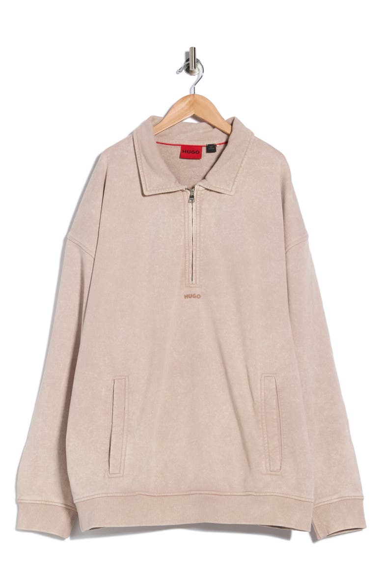 HUGO Dunoche Half Zip Sweatshirt, Alternate, color, Light Taupe