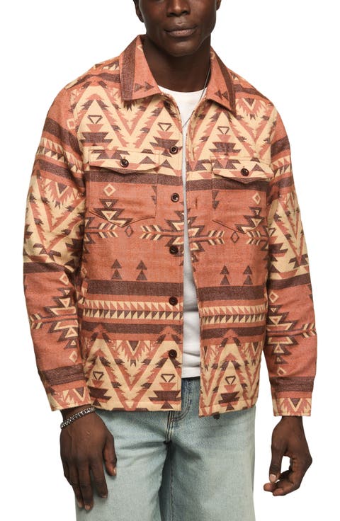 Geo Jacquard Button-Up Shirt Jacket