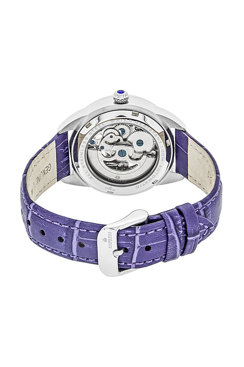 Godiva Automatic MOP Leather-Band Watch, Alternate, color, Purple