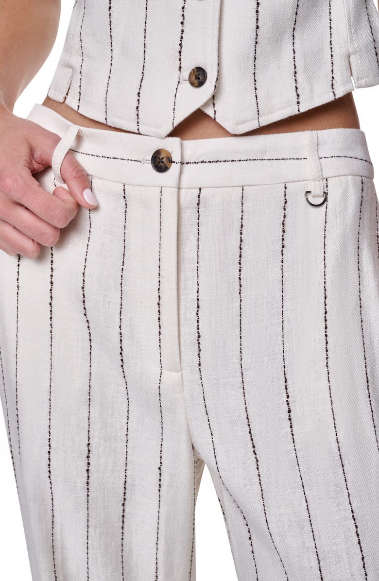 DKNY Stripe Straight Leg Linen Blend Pants, Alternate, color, Coconut/ Tobacco