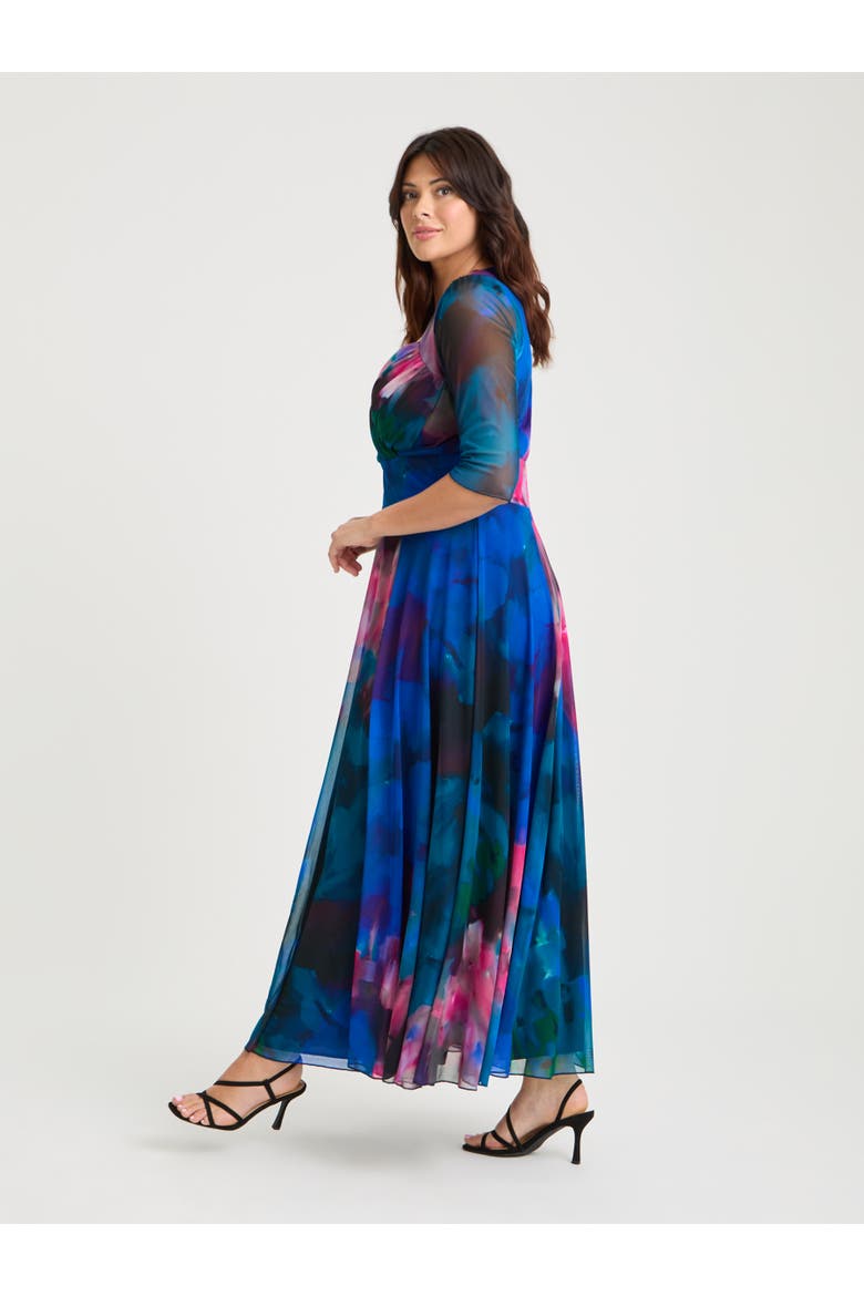Elizabeth Floral Print Mesh Maxi Gown, Alternate, color, Blue Green Multi