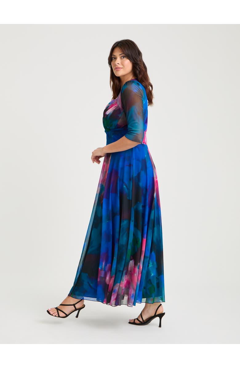 Scarlett & Jo Elizabeth Floral Print Mesh Maxi Gown, Alternate, color, Blue Green Multi