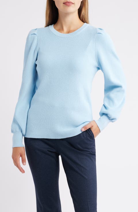 Pleat Sleeve Crewneck Sweater (Regular & Petite)