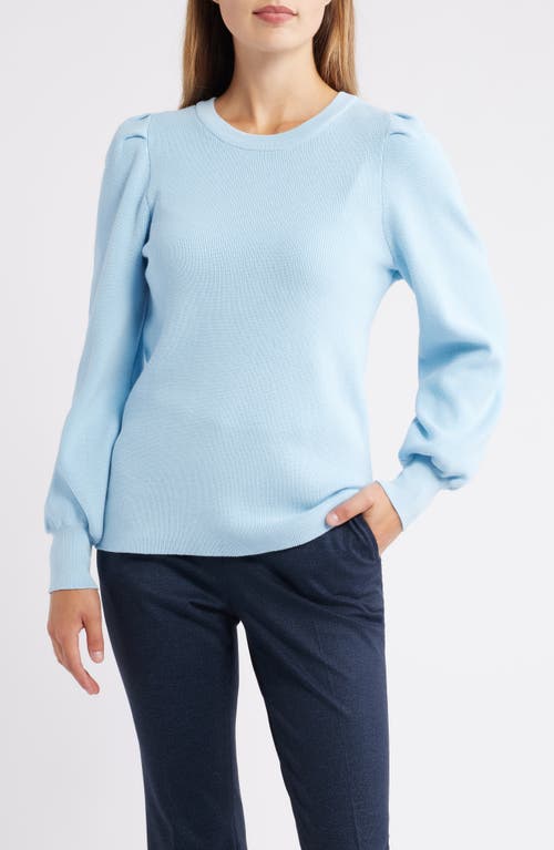 Ak Anne Klein Pleat Sleeve Crewneck Sweater In Blue