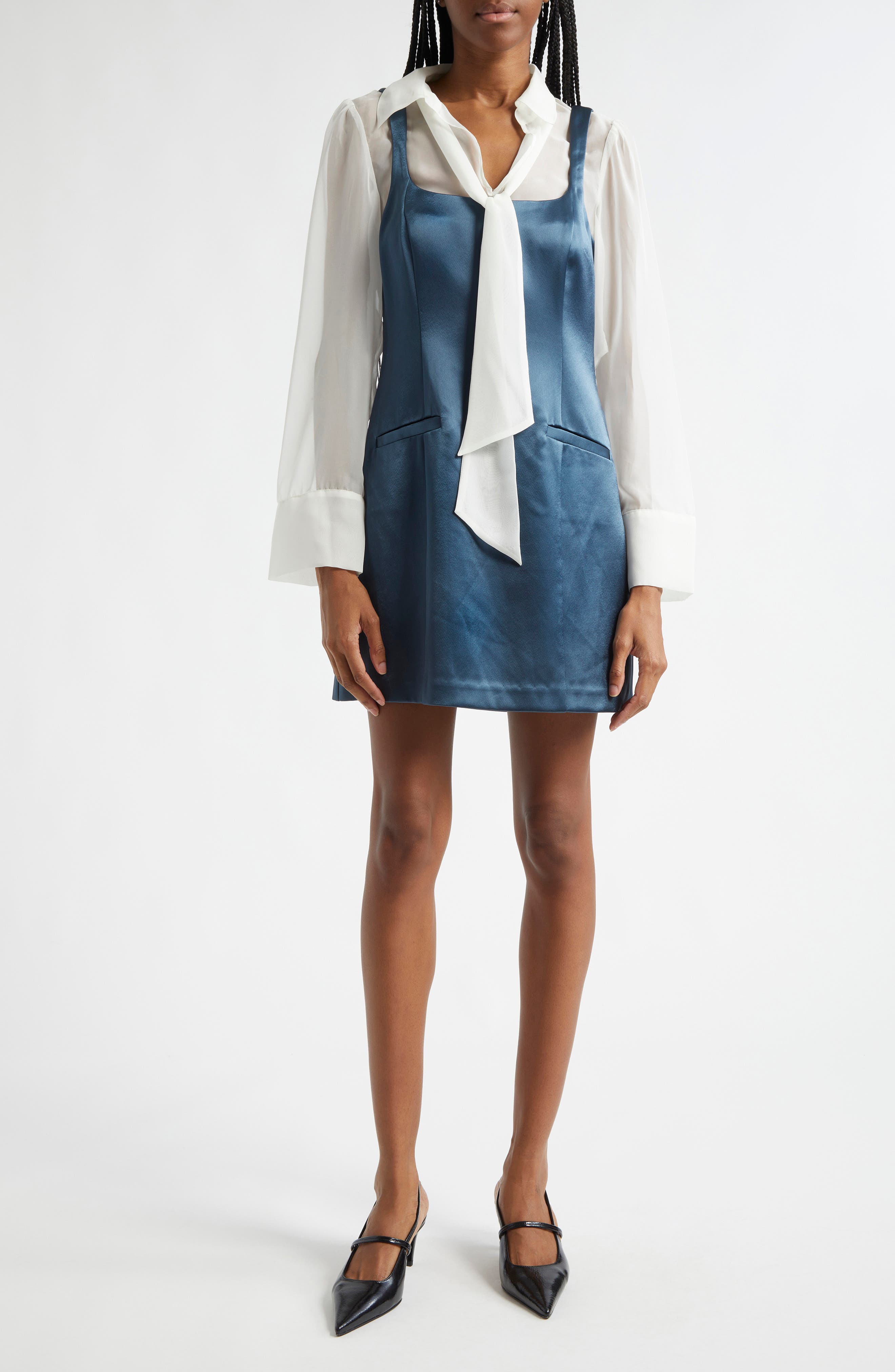 Naia Mixed Media Long Sleeve Layered Dress