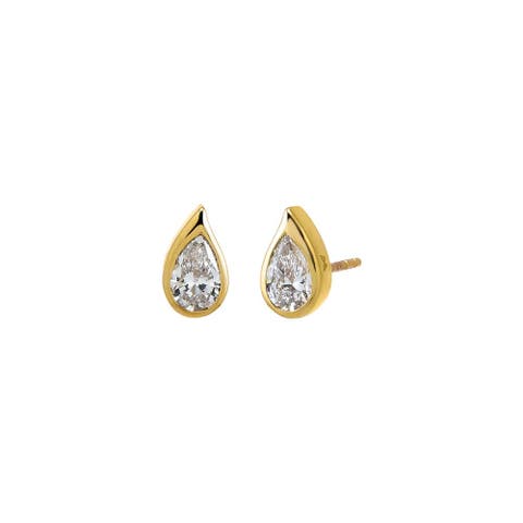 Lab Grown Diamond Curved Pear Bezel Stud Earring 14K