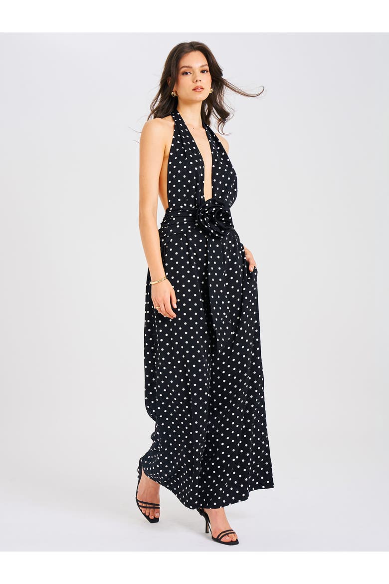 Orianaa Polka Dots Halter Jumpsuit, Alternate, color, Black