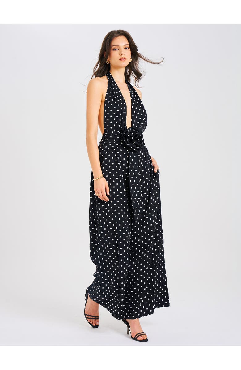 Miss Circle Orianaa Polka Dots Halter Jumpsuit, Alternate, color, Black