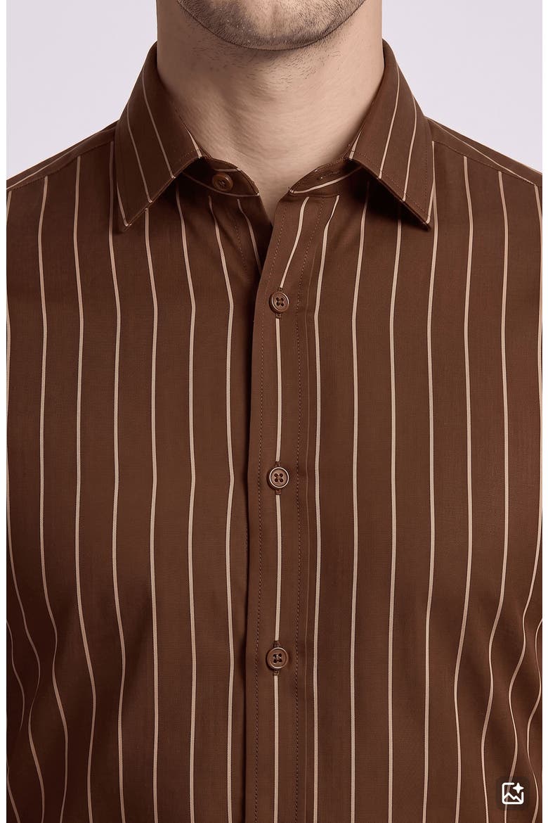 Stripe Cotton Dress Shirt, Alternate, color, BROWN