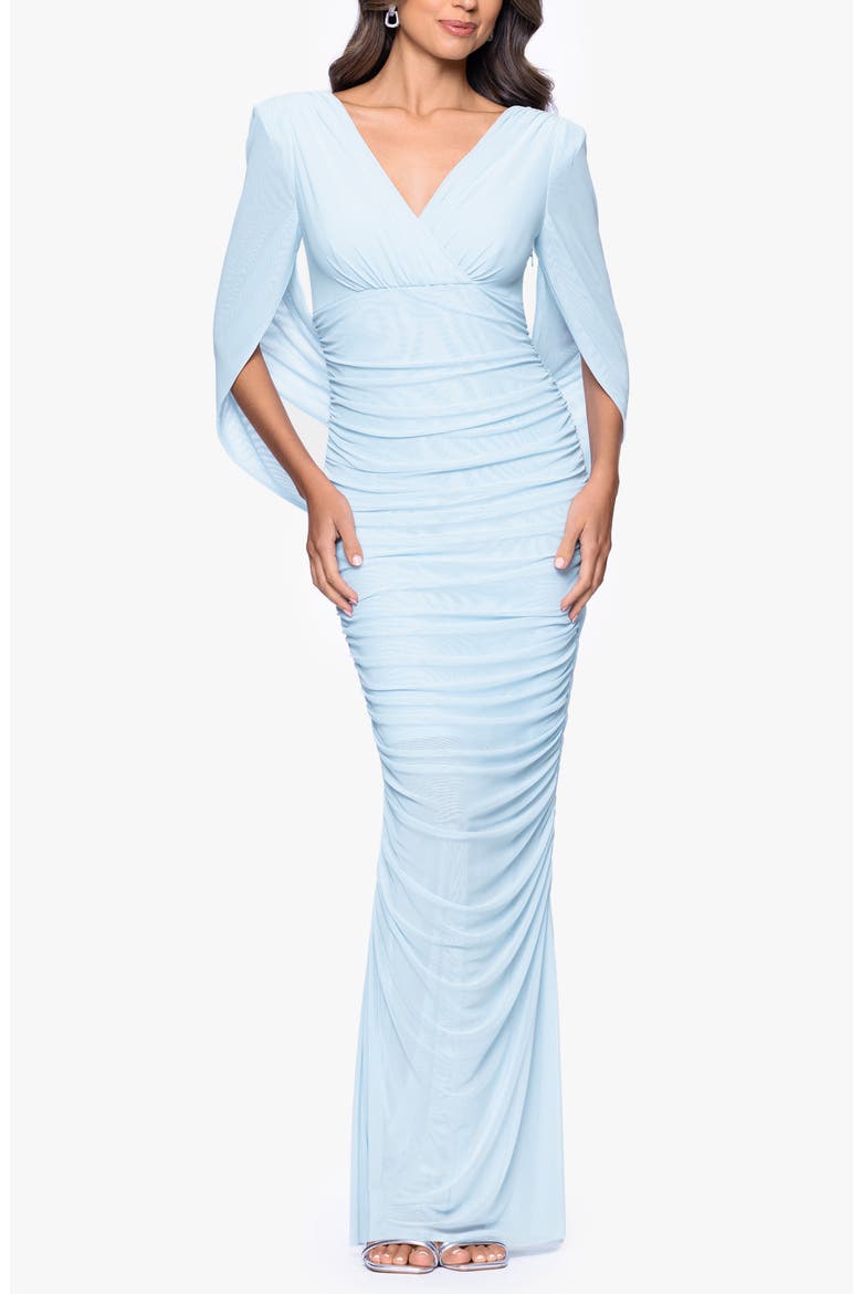 Drape Detail Powermesh Gown, Main, color, LIGHT BLUE