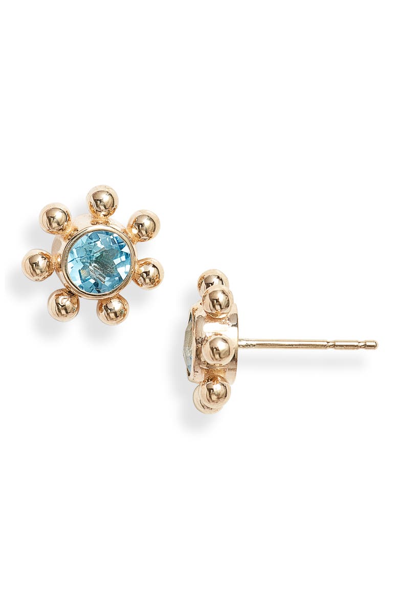 Dew Drop Marine Blue Topaz & 14K Gold Stud Earrings, Main, color, SWISS BLUE