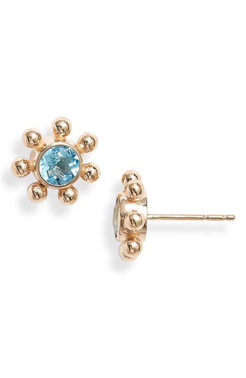 Dew Drop Marine Blue Topaz & 14K Gold Stud Earrings