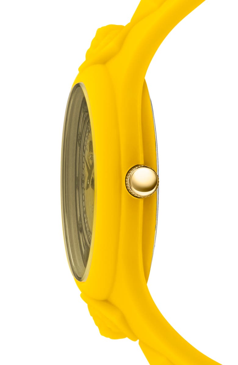 VERSUS Versace Fire Island Studs Silicone Strap Watch, 39mm, Alternate, color, Yellow
