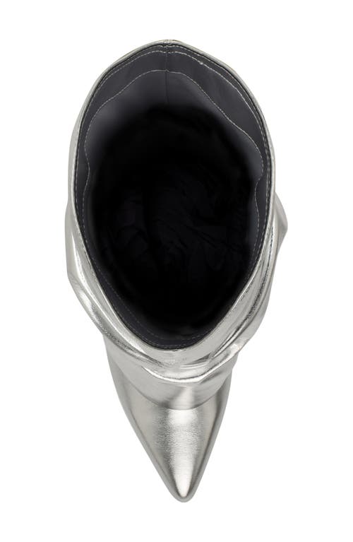 Nine West Amazin Foldover Shaft Pointed Toe Wedge Boot In Silver