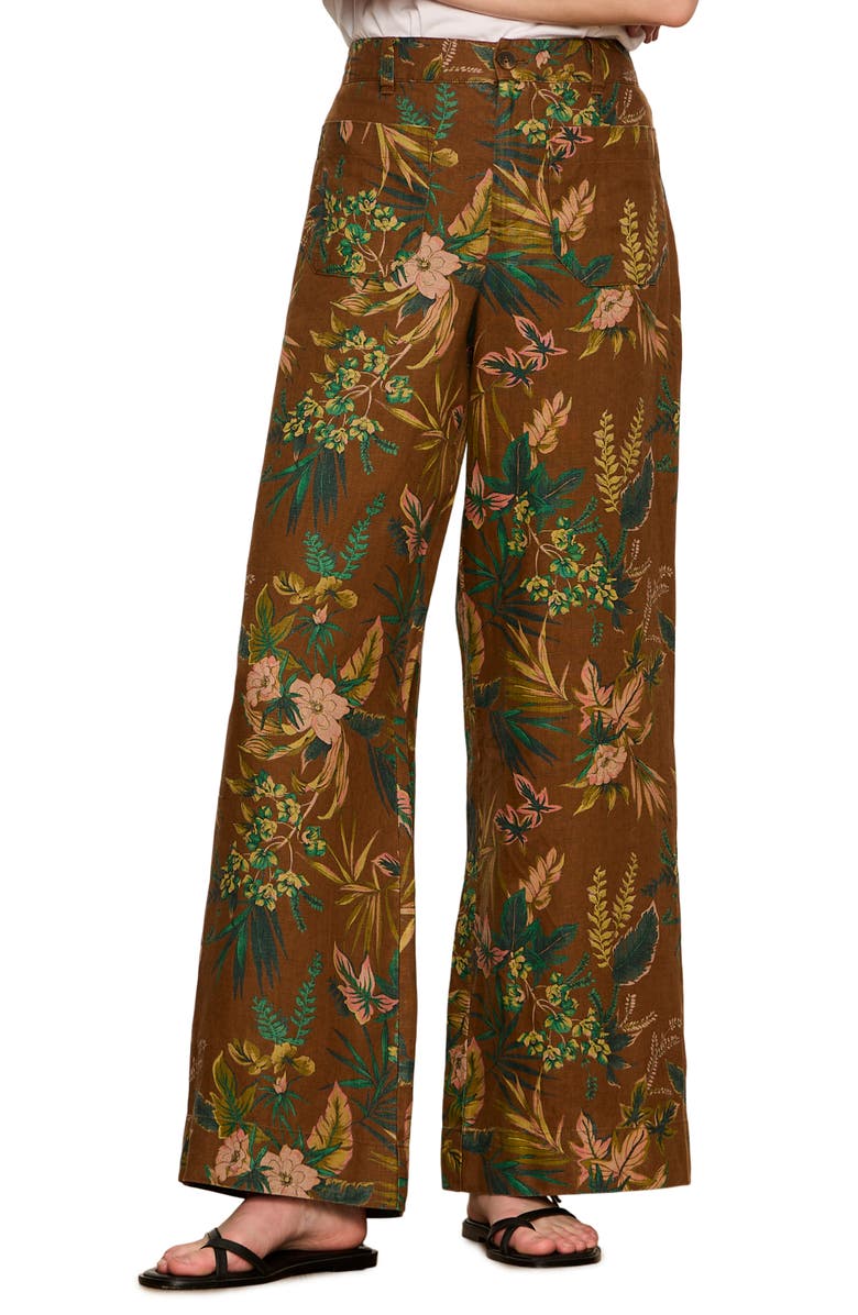 Sanctuary Floral Print Wide Leg Linen Pants, Main, color, Vintage Ivy Brown