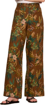 Sanctuary Floral Print Wide Leg Linen Pants