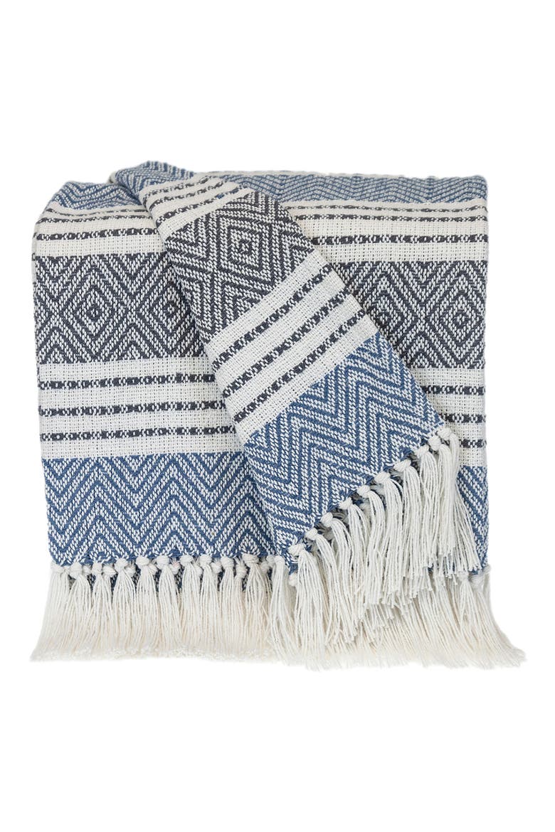 Kai Stripe Fringe Trim Throw Blanket, Main, color, BLUE