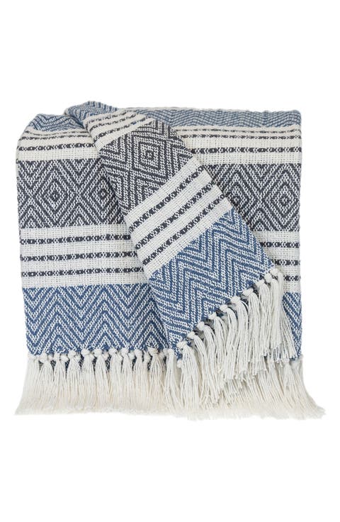 Kai Stripe Fringe Trim Throw Blanket
